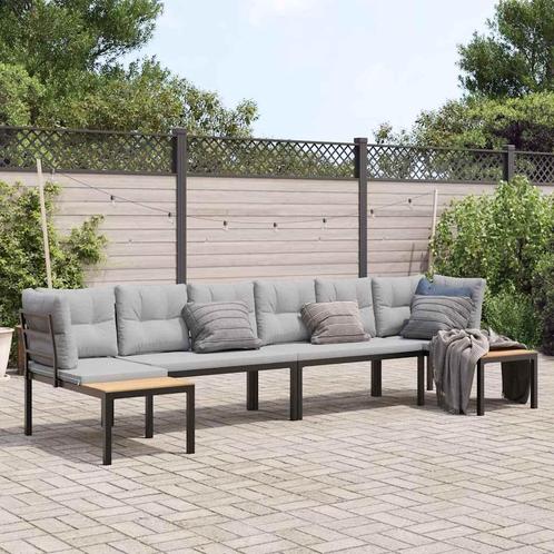 vidaXL 4-delige Loungeset met kussens gepoedercoat staal, Tuin en Terras, Tuinsets en Loungesets, Loungeset, Nieuw, Verzenden