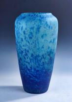 Vaas - Grote gesatineerde blauw gemarmerde art deco vaas -