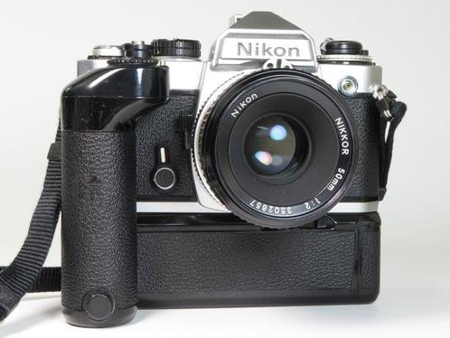 Nikon Chrome Nikon FE + Nikkor 50mm 1:2 + Nikon MD-12 Single, Audio, Tv en Foto, Fotocamera's Analoog