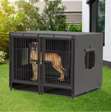 2-in-1 Grote Metalen Hondenkooi – Dubbele Kennel met Lade beschikbaar voor biedingen
