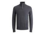 Veiling - Jack &amp; Jones Emil Knit Half Zip Dark Grey Mela, Nieuw