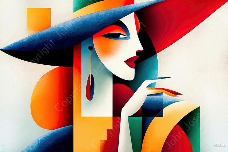 John Joseb Art glasschilderij vrouw, Picasso, Dali stijl, Huis en Inrichting, Woonaccessoires | Schilderijen, Tekeningen en Foto's