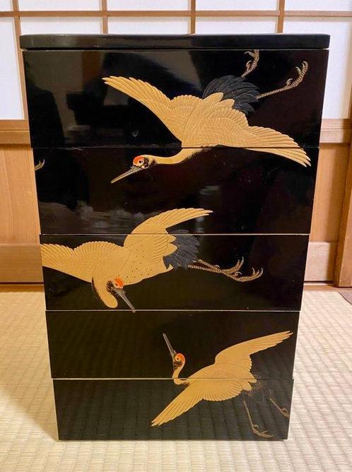 Japanse lakwerk uit de Meiji-periode, 5-laags jubako-box met, Antiek en Kunst, Antiek | Overige Antiek