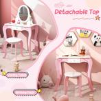 2-In-1 Kinderkaptafel en Kruk met 360� Draaibare Spiegel en