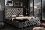 Design tweepersoonsbed PARIS 180x200cm grijs olijf fluweel, Ophalen of Verzenden, Nieuw