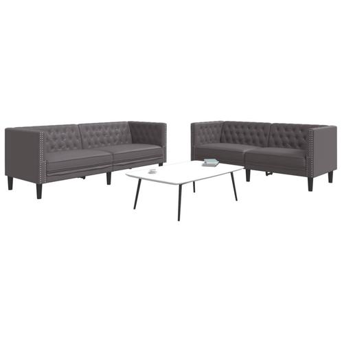 vidaXL 2-delige Loungeset Chesterfield-stijl kunstleer grijs, Huis en Inrichting, Banken | Bankstellen, Nieuw, Leer, Vierpersoons of meer
