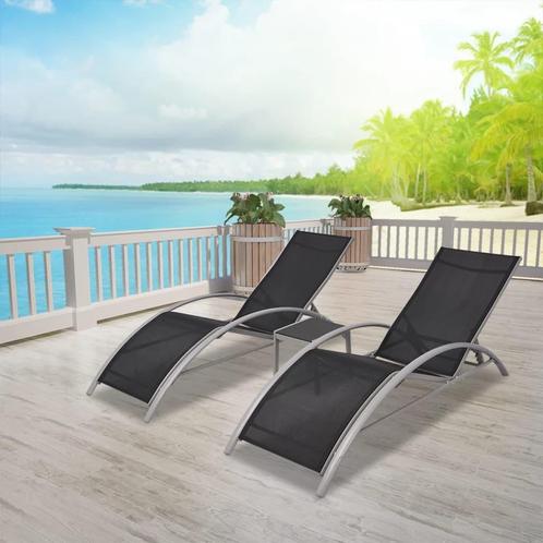 vidaXL Ligbedden met tafel aluminium zwart, Tuin en Terras, Ligbedden, Nieuw, Verzenden