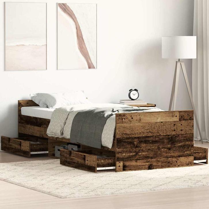 vidaXL Bedframe zonder matras 100x200 cm bewerkt hout oud, Huis en Inrichting, Slaapkamer | Bedden, 100 cm, 200 cm, Bruin, Eenpersoons