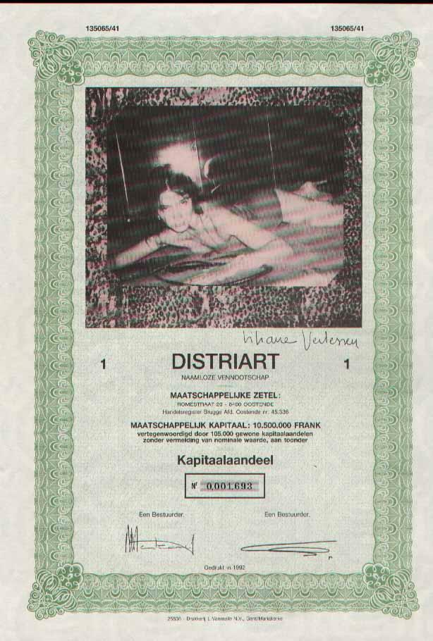 aandeel Distriart met foto-kunst van Liliane Vertessen, Postzegels en Munten, Aandelen en Waardepapieren, Aandeel, 1970 tot heden