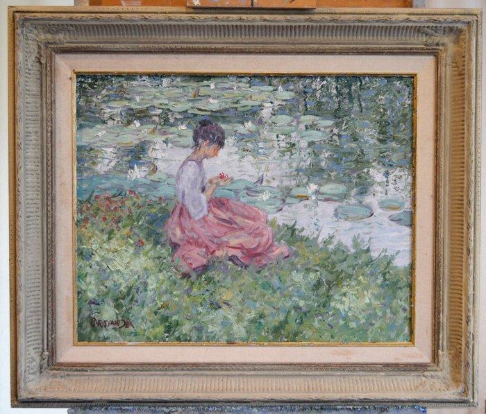 Chris van Dijk (1952) - Impressionist  Fille au bord de, Antiek en Kunst, Kunst | Schilderijen | Klassiek