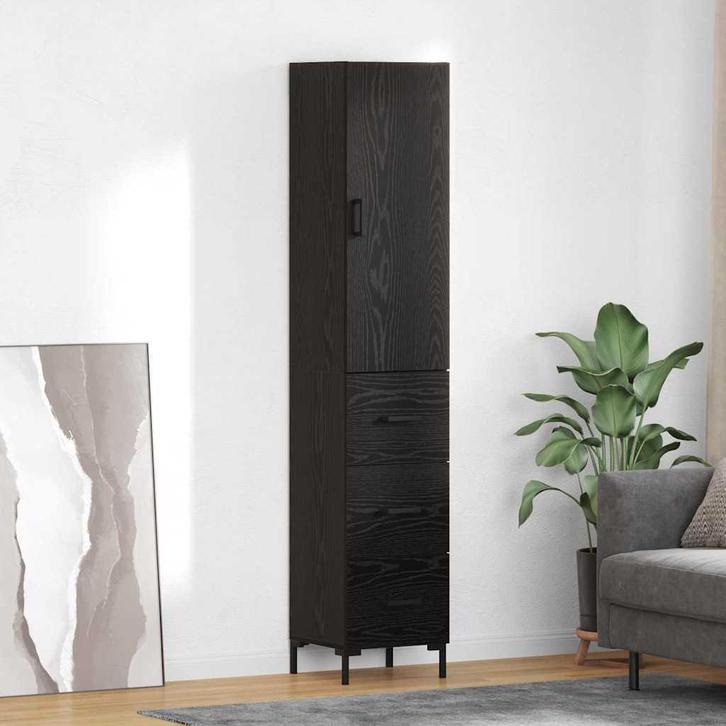vidaXL Highboard Wandgemonteerd 2 pcs Zwart Eiken Bewerkt, Huis en Inrichting, Kasten | Buffetkasten, Nieuw, Minder dan 50 cm