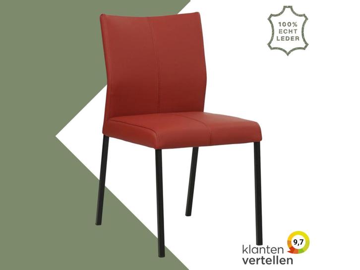Leren eetkamerstoel Basic - Toledo Red (rood) - Poten staal, Huis en Inrichting, Stoelen, Eén, Rood, Nieuw, Leer, Ophalen of Verzenden