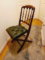 Chaise anglaise pliante - Vintage en bois et cuir -