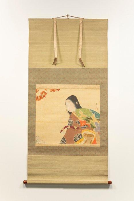 Een hangende rol van papier en zijde waarop een geisha onder, Antiek en Kunst, Antiek | Overige Antiek