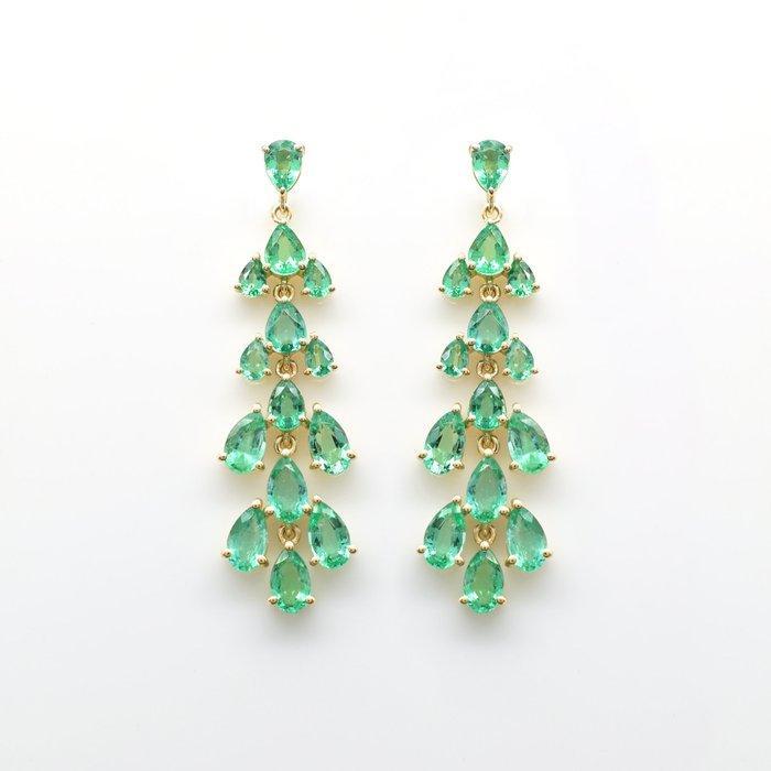 Hangoorbellen - 14 karaat Geel goud - 3.76ct. tw. Smaragd, Sieraden, Tassen en Uiterlijk, Antieke sieraden