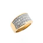 Gouden pavé ring met diamanten | 4,16 ct. (princess cut), Sieraden, Tassen en Uiterlijk, Ringen, 18 tot 19, Gebruikt, Overige kleuren