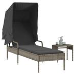 vidaXL Ligbed met luifel en tafel poly rattan grijs, Verzenden, Nieuw