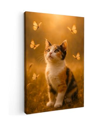Canvas schilderij- Kitten and Butterflies beschikbaar voor biedingen