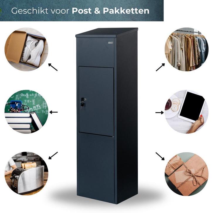 PakketBrievenbus Zwart - GRATIS thuisbezorgd, Tuin en Terras, Brievenbussen, Staande brievenbus, Nieuw, Rvs, Verzenden
