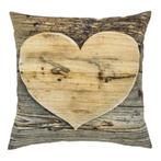 canvas kussen houten hart 50x50cm, Huis en Inrichting, Woonaccessoires | Overige, Verzenden, Nieuw