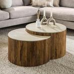 *WOONWINKEL* Set Salontafels Ribbelhout En Traverin, Verzenden, Nieuw