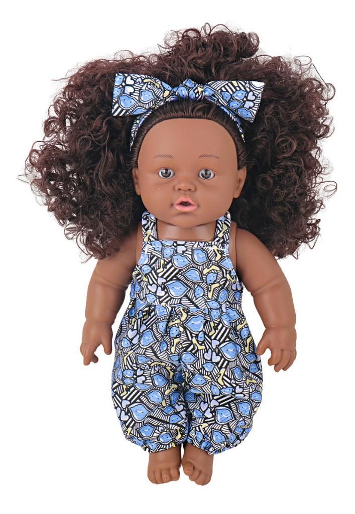 Eco Toys 30cm Pop met Krullen en Blauwe Jumpsuit, Kinderen en Baby's, Speelgoed | Babyspeelgoed, Nieuw, Verzenden