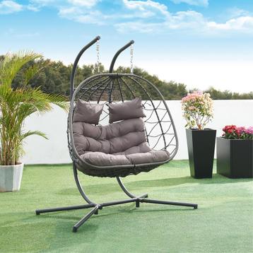 Dubbele hangstoel Skense met standaard grijs 198x156x98 cm [ beschikbaar voor biedingen
