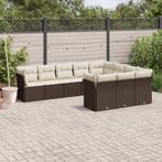 vidaXL 10-delige Loungeset met kussens poly rattan bruin, Tuin en Terras, Verzenden, Nieuw, Rotan, Loungeset