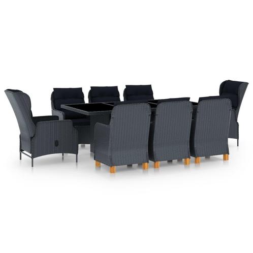 vidaXL 9-delige Tuinset met kussens poly rattan donkergrijs, Tuin en Terras, Tuinsets en Loungesets, Tuinset, Nieuw, 8 zitplaatsen