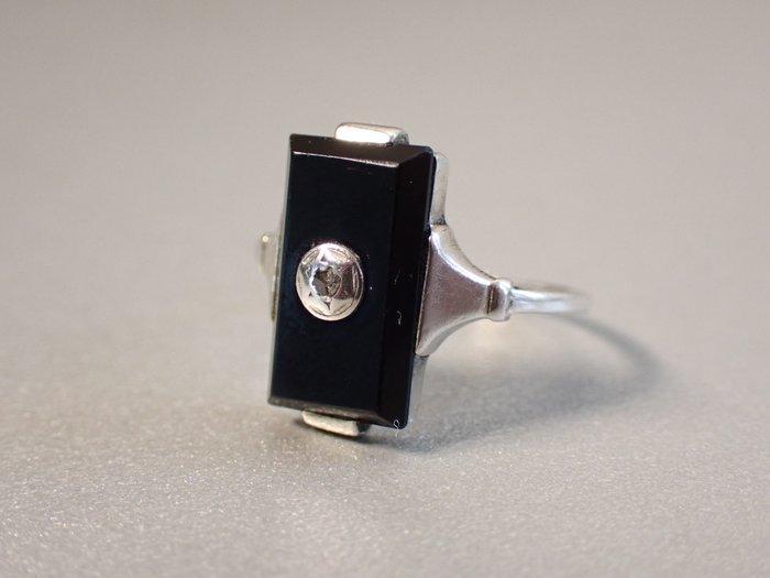Diamant - Zilver - Ring - Art Deco Diamant Onyx, Antiek en Kunst, Kunst | Designobjecten