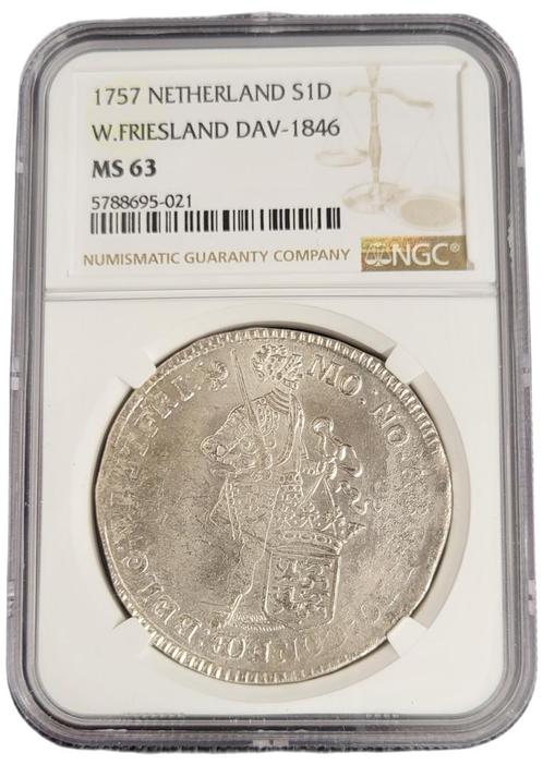 Provincie W.Friesland Zilveren Dukaat 1757 NGC, Postzegels en Munten, Munten en Bankbiljetten | Verzamelingen, Munten, Verzenden