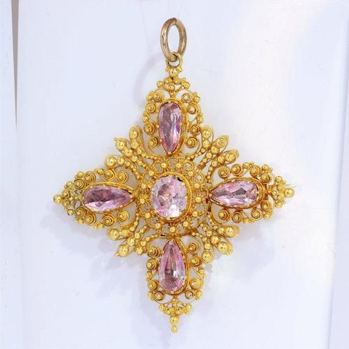 Hanger - 14 karaat Geel goud - Topaas, Antiek 1840, Sieraden, Tassen en Uiterlijk, Antieke sieraden