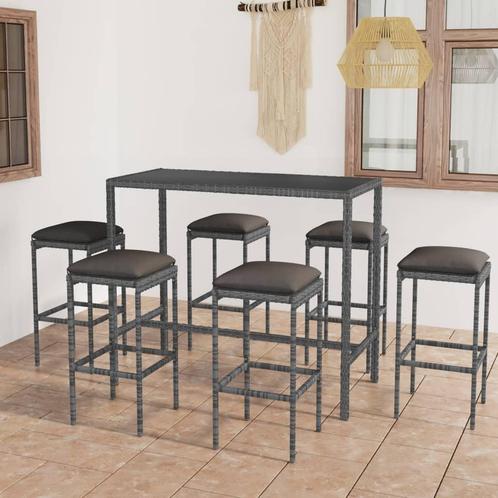 vidaXL 7-delige Tuinbarset met kussens poly rattan grijs, Tuin en Terras, Tuinsets en Loungesets, Nieuw, 6 zitplaatsen, Rotan