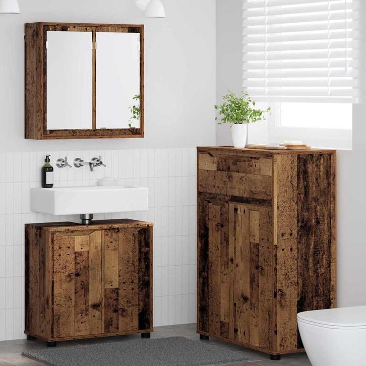 vidaXL Badkamermeubelset met lade met wiel 3 pcs Oud Hout, Huis en Inrichting, Badkamer | Badkamermeubels, Overige typen, Nieuw