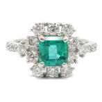 Ring Platina Smaragd - Diamant, Sieraden, Tassen en Uiterlijk, Ringen, Nieuw