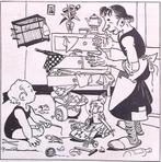 Kind maakt rommel in de kamer op spotprent (lijst optie), Antiek en Kunst, Verzenden