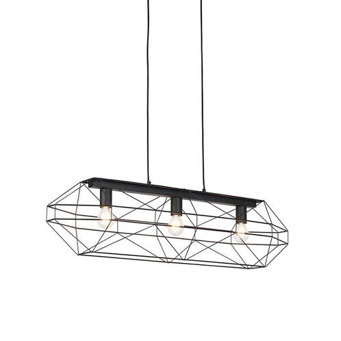 Industriële hanglamp zwart 3-lichts - Carcass, Huis en Inrichting, Lampen | Hanglampen, Nieuw, Overige materialen, 75 cm of meer