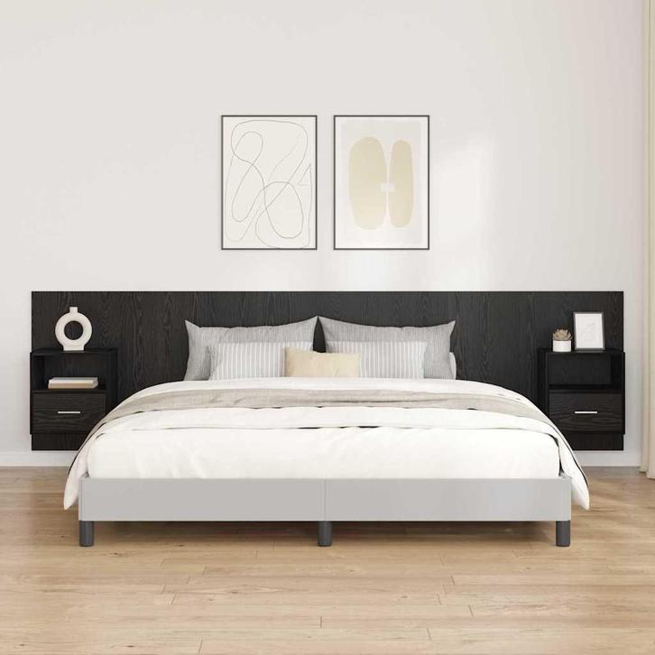 vidaXL Hoofdbord Met Kast met lade 3 pcs Zwart Eiken Bewerkt, Huis en Inrichting, Slaapkamer | Bedden, Zwart, Nieuw, Hout, Verzenden
