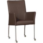 Leren eetkamerstoel Comfort met wieltjes en armleuning -, Huis en Inrichting, Stoelen, Bruin, Nieuw, Leer, Ophalen of Verzenden