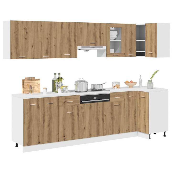 vidaXL 11-delige Keukenkastenset Lyon bewerkt hout, Huis en Inrichting, Keuken | Keukenelementen, Bruin, Nieuw, Verzenden