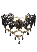 Choker Zwart Kant Kraaltjes Roosjes 8 Kanten Zwarte Collar K, Kunststof, Verstelbaar, Zwart, Nieuw