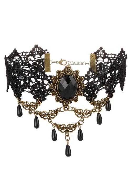 Choker Zwart Kant Kraaltjes Roosjes 8 Kanten Zwarte Collar K, Sieraden, Tassen en Uiterlijk, Kettingen, Zwart, Nieuw, Verstelbaar