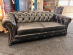 Chesterfield Maarssen   3 zits Zwart leder Chesterfield Bank, Ophalen, Chesterfield, Driepersoons, Leer