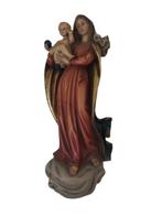 Snijwerk, farbige Madonna mit Kind auf dem Arm - Wandfigur -