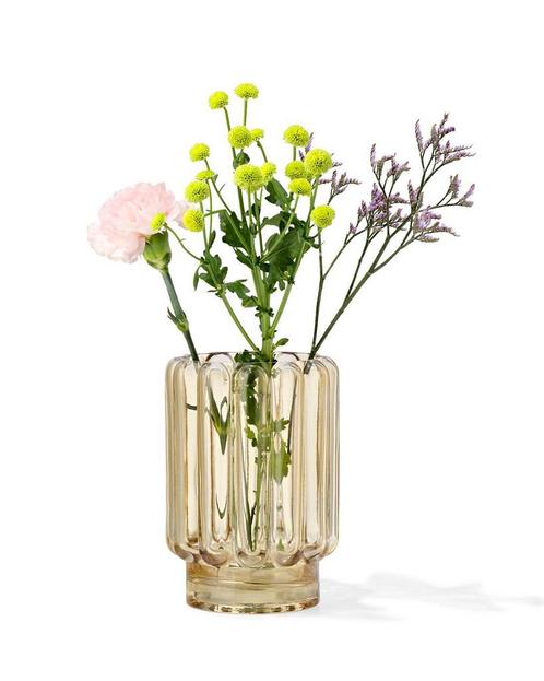 HEMA Vaas Ø12x18cm glas ribbel geel korting, Huis en Inrichting, Woonaccessoires | Vazen, Nieuw, Verzenden