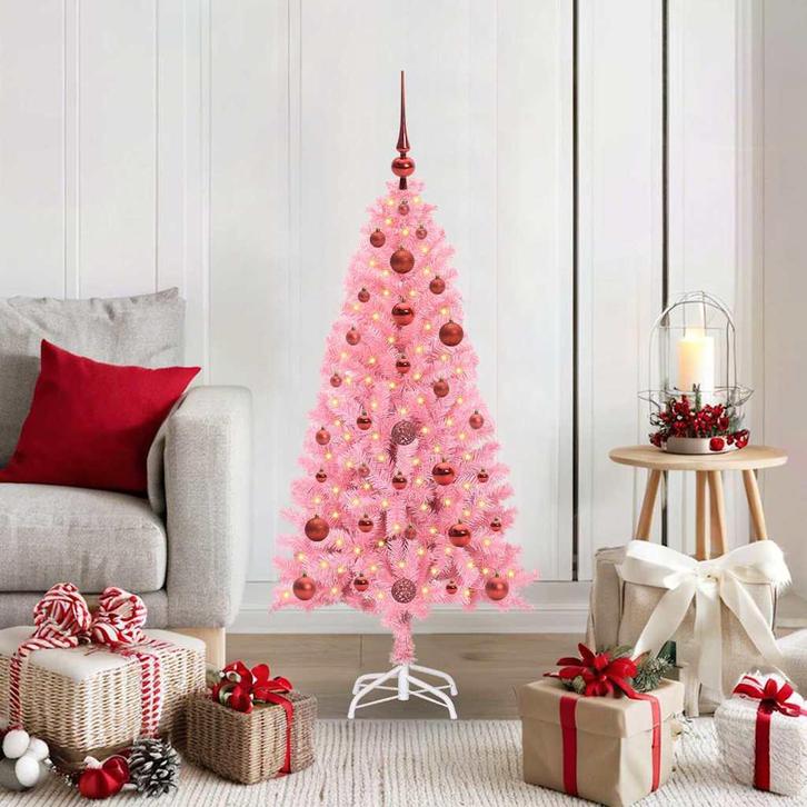 vidaXL Kerstboom met 150 LED met standaard Roze 120 cm PVC, Diversen, Kerst, Nieuw, Verzenden