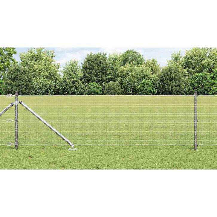 vidaXL Hecke met palen Zilver 0.8 x 100 m Staal, Tuin en Terras, Schuttingen, Nieuw, IJzer, Verzenden