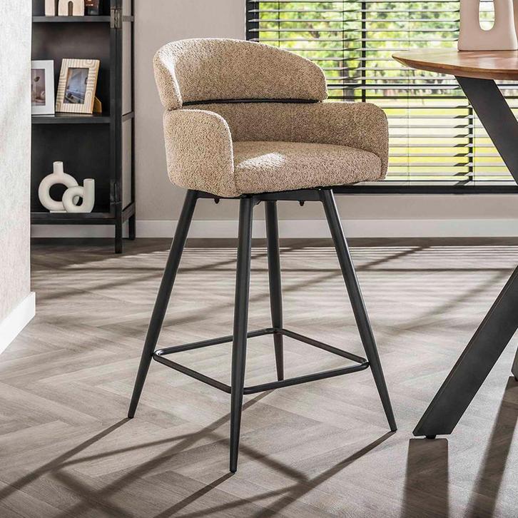 *WOONWINKEL* Barkruk Met Ronde Rug Zandkleur Boucle, Huis en Inrichting, Barkrukken, Nieuw, Verzenden