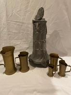 Koffiepot (6) - Tin, Koper - Tinnen kan met bekers, Antiek en Kunst