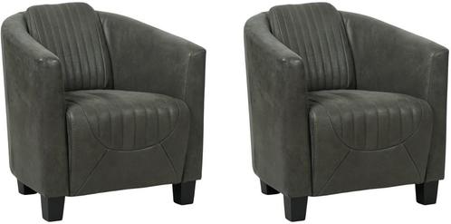 Donkergrijze leren landelijke kuipstoel - poot hout zwart -, Huis en Inrichting, Fauteuils, 50 tot 75 cm, 75 tot 100 cm, Nieuw